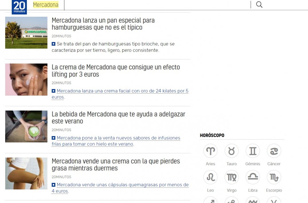 Algunos de los artículos publicados por 20 Minutos con la etiqueta Mercadona
