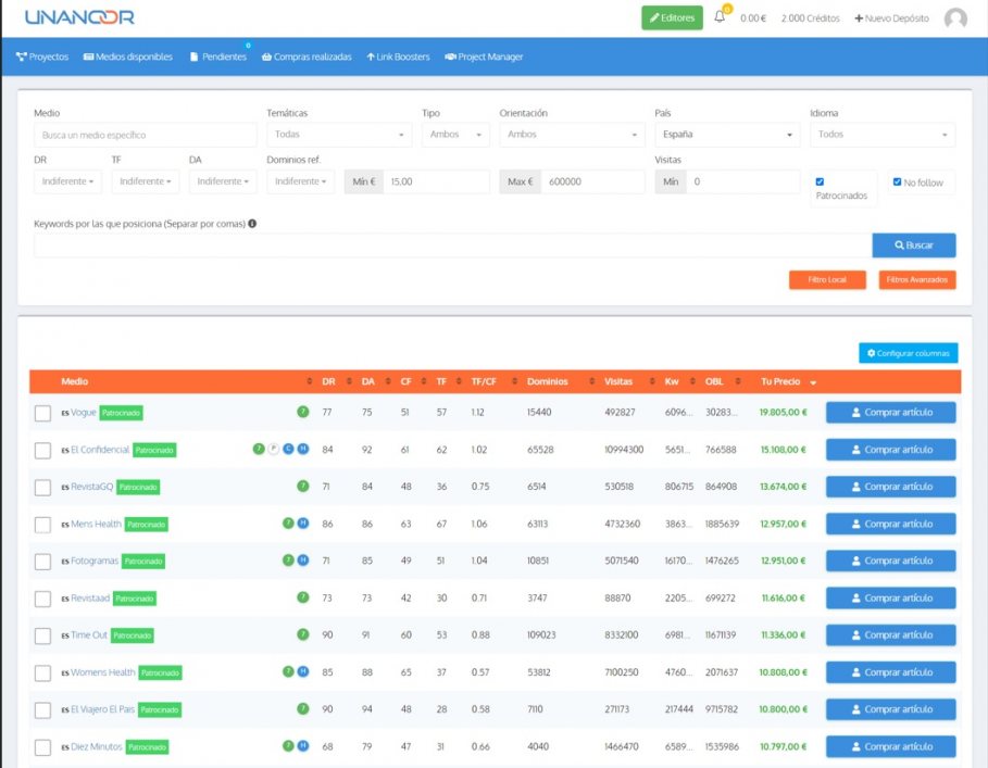 Captura del marketplace Unancor